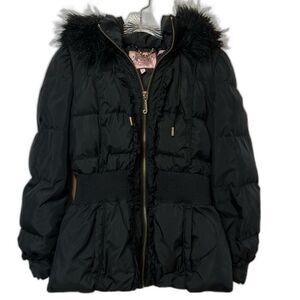Juicy Couture Puffer Jacket Coat with Faux Fur Hood Black Size:  Kids M